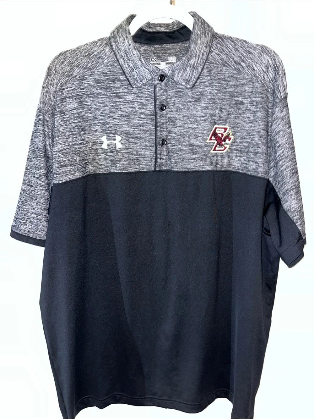 UA Loose Fit Heatgear Boston College Eagles Golf Polo Shirt L Black/ Gray Poly